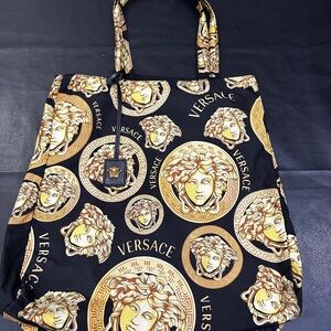 Versace Black and Gold Amplified Medusa Nylon Tote